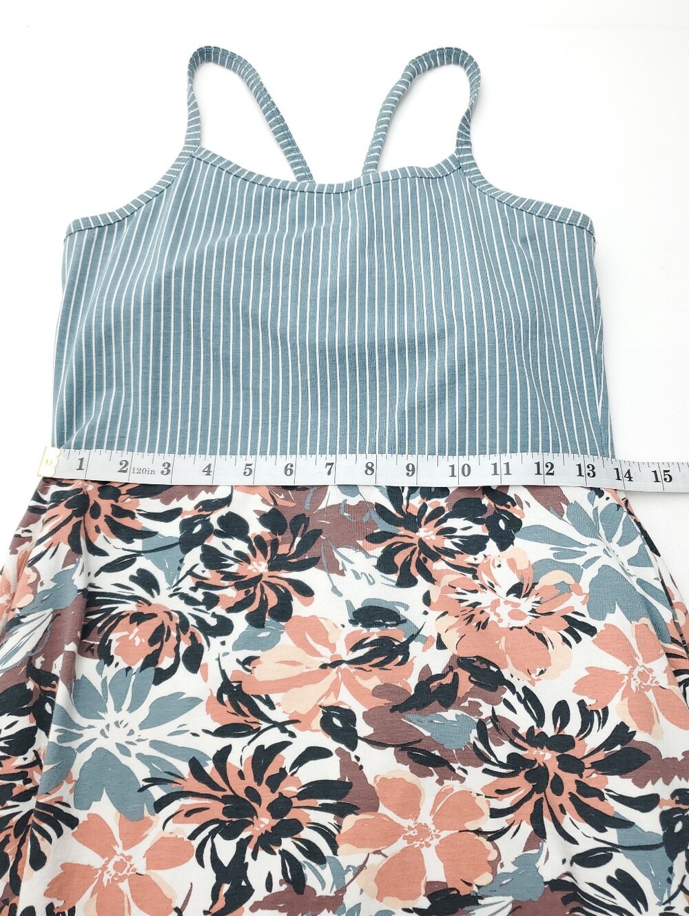 Pact Fit & Flare Strappy Midi Dress Lake Blossoms/Stripe Cotton Cozy Autumn Sz M - Picture 5 of 13